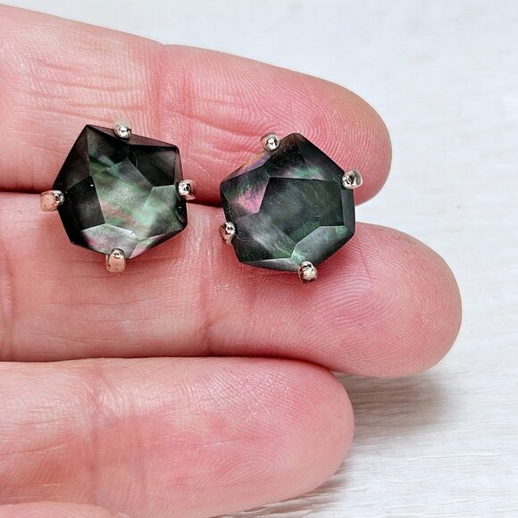 Rare Retired Kendra Scott Ellms Earrings Abalone Dichroic Silver Studs - Picture 7 of 8